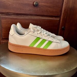 🌺 Adidas Originals Grand Court Alpha Leather Sneakers, Semi Lucid Lime/Gum